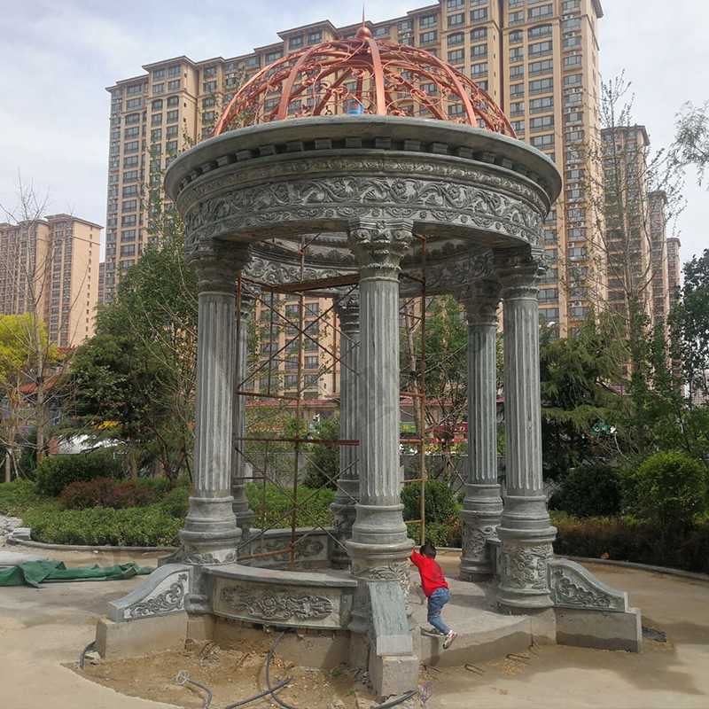 景觀涼亭廠家，園林小區(qū)景觀亭子，大理石石材涼亭