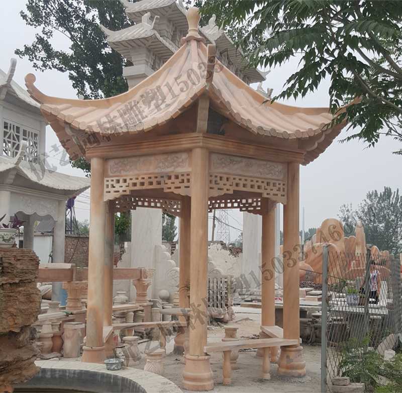 中式大理石涼亭，石雕景觀亭子，石雕六角亭子廠家