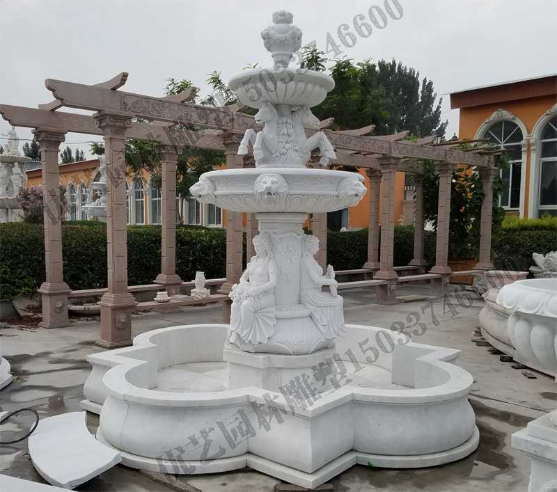 大理石噴泉，歐式人物動物噴泉，室外景觀噴泉定制