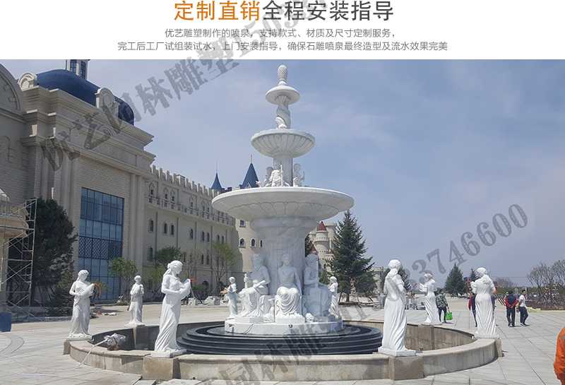 大理石景觀噴泉安裝，如何安裝大型景觀噴泉，定制石雕噴泉工廠