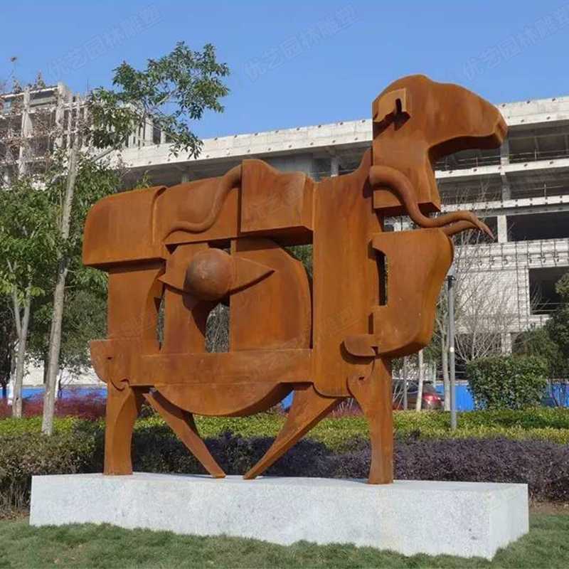 耐候鋼雕塑，抽象牛耐候鋼擺件